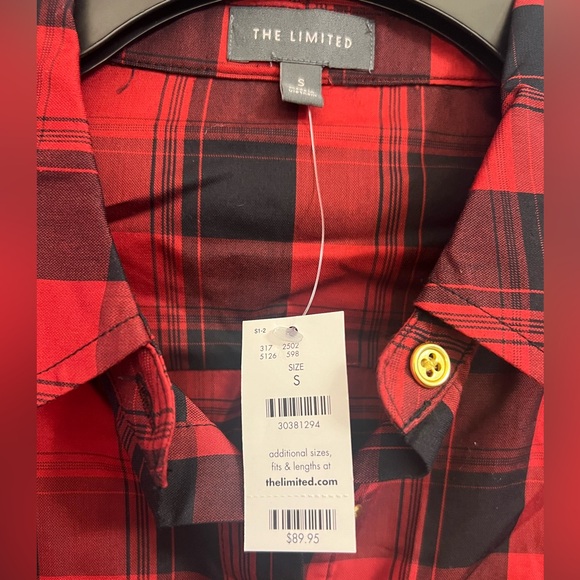 The Limited Plaid Shirt Dress with Tie Belt - Red/Black - Picture 5 of 5